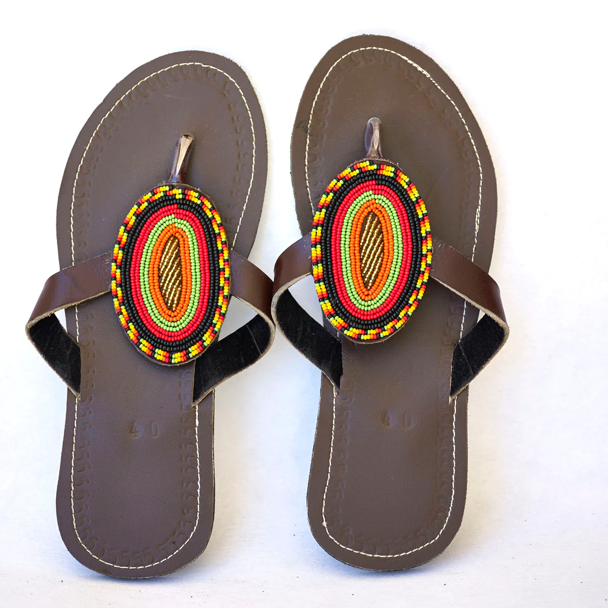Beaded leather sandals